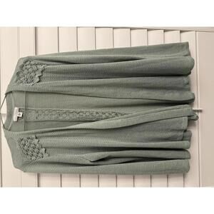 LA Threads Women's Light Green Open Front Cardigan with Lace Detail